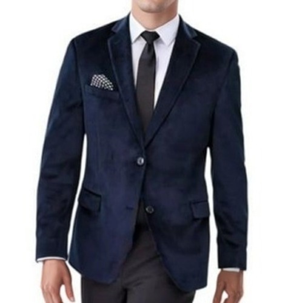 Bar III Men Sport Coat 44R Navy Slim Fit Velvet Tuxedo Blazer Jacket Wedding NWT